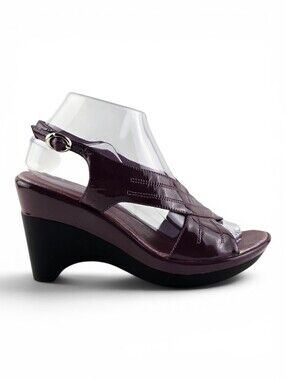 Bravo Browns Women's Patent Leather Ankle Strap Wedge Sandals Purple 38
